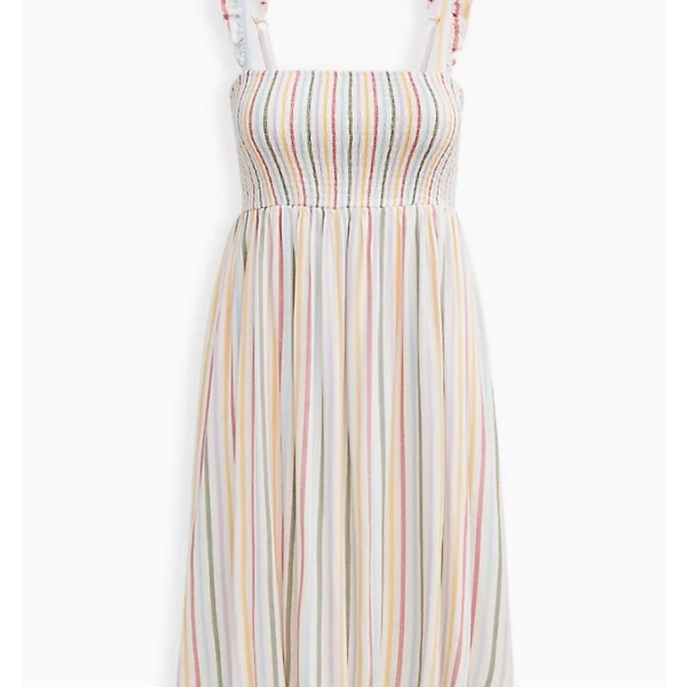 Torrid Challis Multi Stripe Ruffle Strap Midi Dress - Picture 2 of 4
